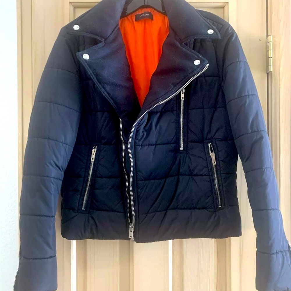 Joseph Navy Puffer Nylon And Wool Zippers Jacket S
